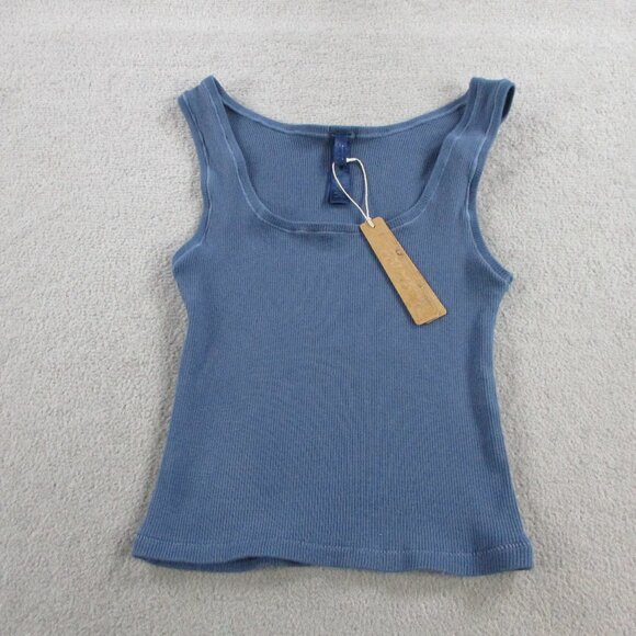 SKIMS Cotton Rib Tank Top Womens Medium Harbor Blue Crop Casual Ribbed Lounge - Picture 2 of 8